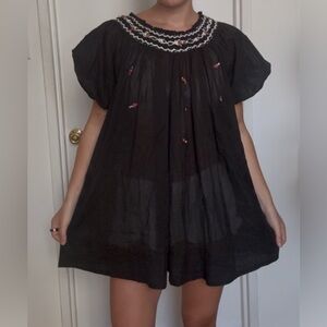 Free People Black Embroidered Dress